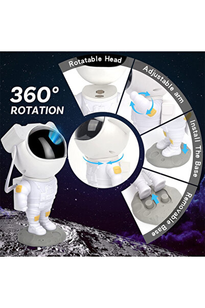 Canderel Astronot Projektör Led Star Projector Night Lights Gece Lambası 8 Farklı Mod Nebula Işık