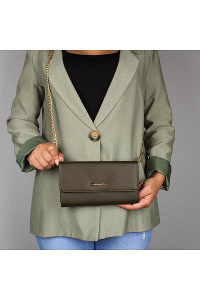 My Valice Leather Crossbody Mini Portfolio Bag with Wallet and Card Holder Compartment Phone Bag 1622 Khaki