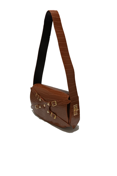 ELNES GROUP Kadın Taba Krokodil Desenli Kilit Askılı Baget El ve Omuz Çanta