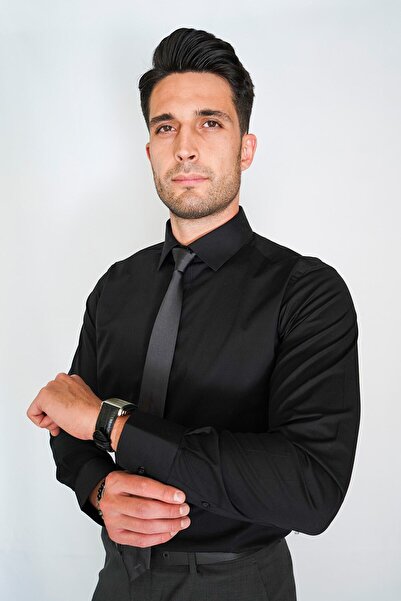 Cartellini Ανδρικό πουκάμισο με κλασικό γιακά σε μαύρο χρώμα.