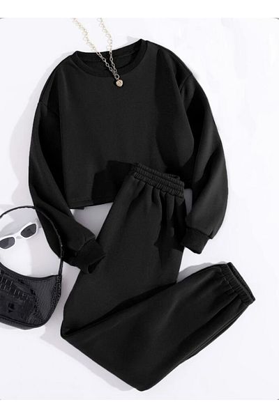 Josette Μαύρο Σετ φόρμας Crew Neck Raised Straight Oversize