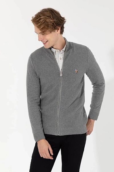 U.S. Polo Assn. US POLO ASSNMEN'S WOVEN SLIM FIT ANTHRACITE MELANGE CARDIGAN