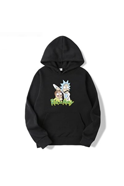 Josette Siyah Rick And Morty Baskılı Oversize Sweatshirt