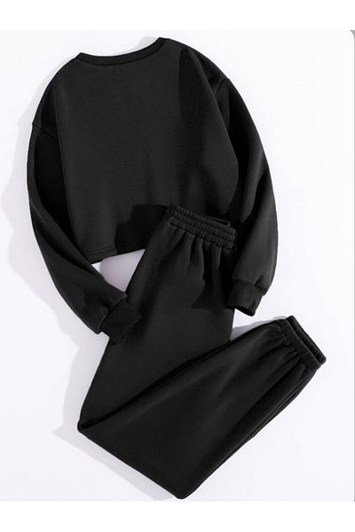 Josette Μαύρο Σετ φόρμας Crew Neck Raised Straight Oversize