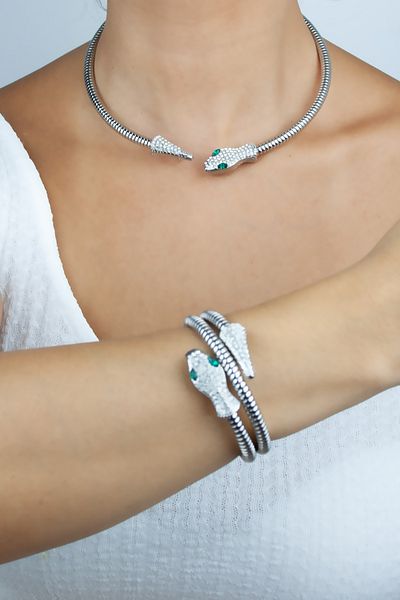 Liveyn Design Zircon Stone Snake Necklace Bracelet Set