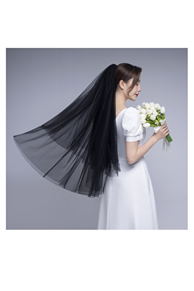 BBA TULLE STORE BLACK BOW VELVET Voal pentru femei, Voal de mireasa neagra, A...