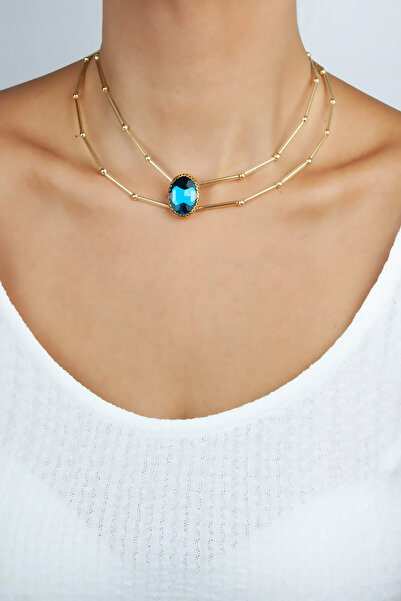 Liveyn Design قلادة ذات صف مزدوج من الكريستال