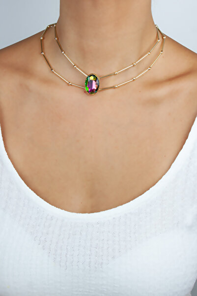 Liveyn Design Kristal Uçlu Çift Sıralı Kolye