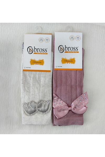 Bross Детски чорапи до коляното с папионка за момиче, 2 броя