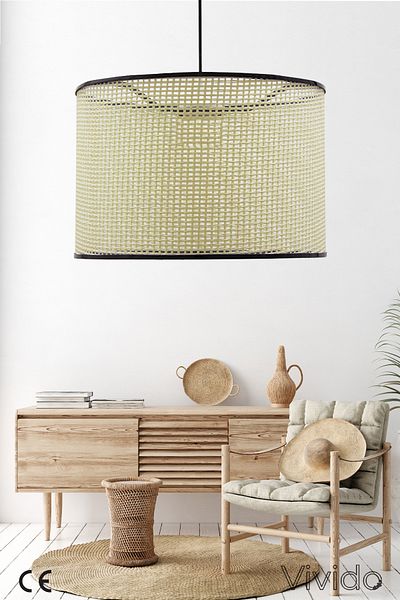 Vivido Abajur Wicker Cream-Black Wicker Pendant Lamp Chandelier