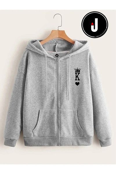 Jobia Outdoors King Queen Παιγνιόχαρτο K-q Design Lover Συνδυασμός 3 κλωστών με φερμουάρ με κουκούλα Fleece Jacket 2 τεμαχίων