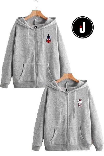 Jobia Outdoors Spiderman Hello Kitty Design Lover Combination με 3 κλωστές με φερμουάρ κουκούλα Fleece Jacket Σετ 2 τεμαχίων