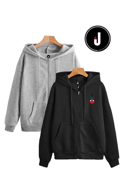 Jobia Outdoors Spiderman Hello Kitty Design Lover Combination με 3 κλωστές με φερμουάρ κουκούλα Fleece Jacket Σετ 2 τεμαχίων