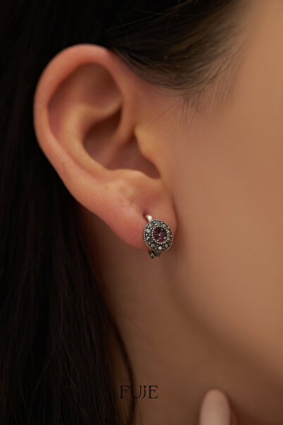 FUJE Eylül Doğum Taşı Kadın Küpe, Safir Yuvarlak Küpe,Yakut Taşlı Yuvarlak Küpe, Zümrüt Yuvarlak Küpe