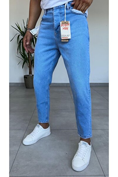 viking's line Erkek Denim Pantolon Taş Yıkama Buz Mavisi Örme Kot Kumaşı