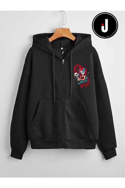 Jobia Outdoors Unisex Γυναικείο Ανδρικό Τατουάζ Κοριτσίστικο Σχέδιο 3 Κλωστών με φερμουάρ με κουκούλα Fleece Jacket