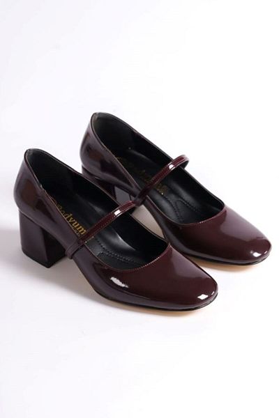 Ayakkabı Podyumum "VARGAS" Claret Red Patent Leather Closed Round Toe 5 cm Thick Heel