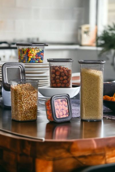 Melkan Home Food Container 5-Piece Square Food Container Storage Container Dowry Set Square Smoked Lid Transparent Spice Bowl Set