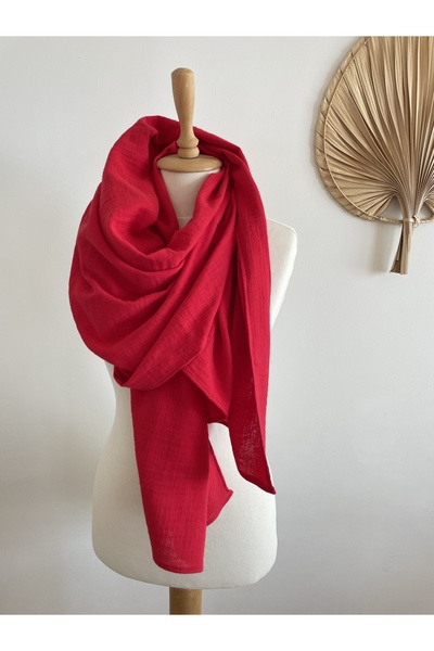 LeBohas Red Cotton Shawl Soft Natural Fabric