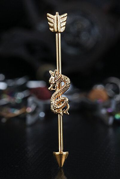 depozoom Cerrahi Çelik Dragon Köprü Piercing 40 Mm Gold