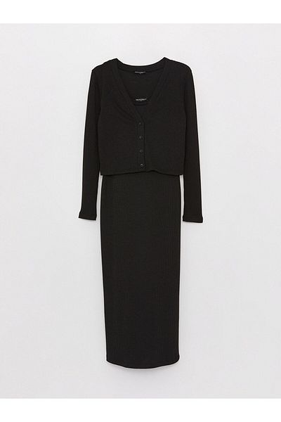 LC Waikiki Plain Long Sleeve Maternity Dress and Cardigan Set
