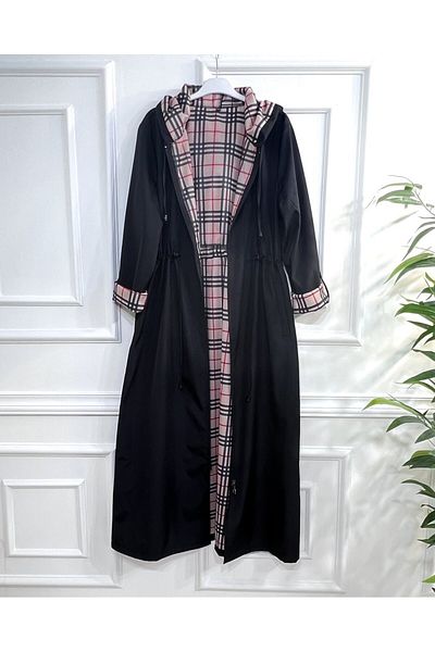 Aşkı Endam Trench Ecmel cu model în carouri - negru