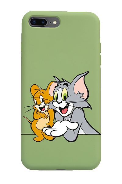 Merwish غطاء حماية من السيليكون لهاتف Apple Iphone 7/8plus متوافق مع Tom and Jerry من الداخل باللون الأخضر