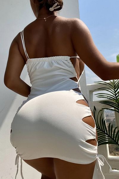 dafri Women's White Mini One Piece Mini Dress with Drawstrings on the Sides