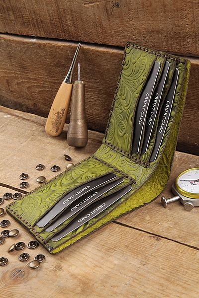 New Coast Leather 1900's Γνήσιο Δερμάτινο Χειροποίητο Πράσινο Ανδρικό Πορτοφόλι