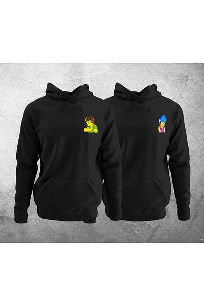 Mythologie Homer Marge Lover Couple Combination - Μαύρη στάμπα Oversize φούτερ με κουκούλα