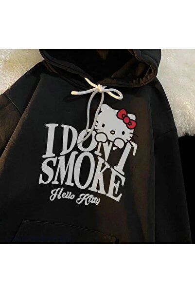 Gofeel I Dont Smoke Ki̇tty Sweat Black Print Harajuku Style Gothic Style Stre...