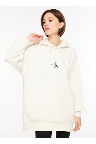 Calvin Klein Jeans Kapüşon Yaka Düz Beyaz Kadın Sweatshırt J40J400325YBI