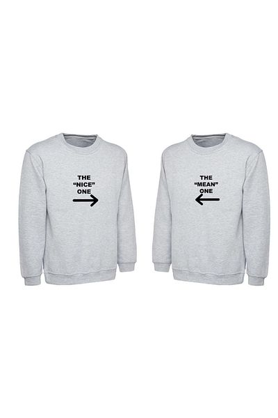 Mythologie Nice Mean Lover Couple Combination - Φούτερ με γκρι στάμπα Oversize Crew Neck