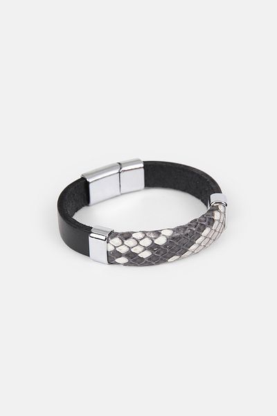MRHERO Mh018 Unisex Black Pieced Genuine Python Leather Handmade Leather Bracelet