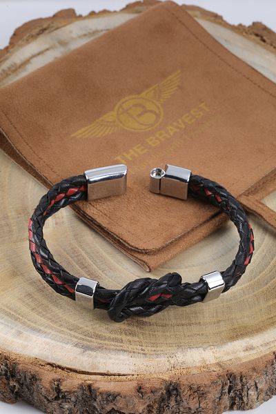 MRHERO Mh034 Men's Black Glazed 100% Genuine Leather Braided Handmade Leather Bracelet