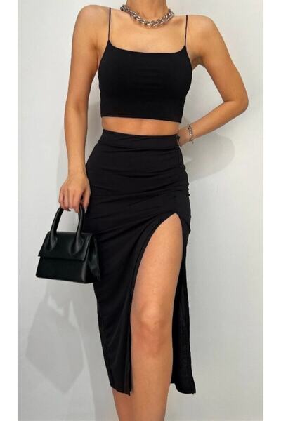 Lion Collection Σετ φούστα με σχίσιμο στο πλάι και Crop Top