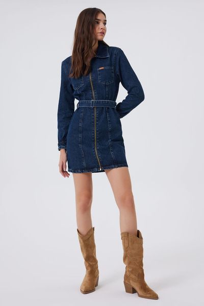 Buy Lee Cooper Solid Sleeveless Denim Dress with Slit and Button Closure |  Splash UAE