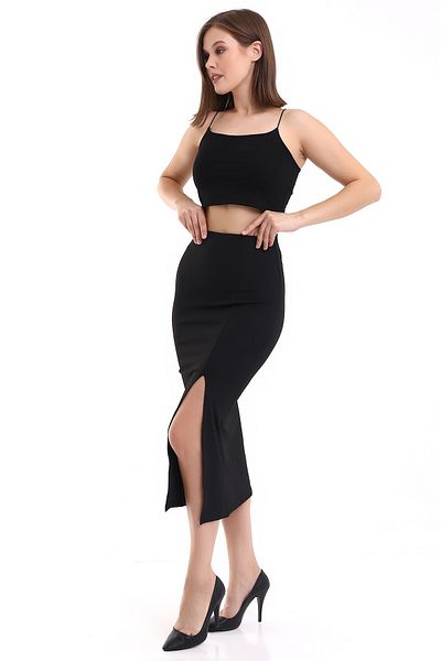 Winmoda34 Fustă lungă din bumbac cu fantă pentru damă
