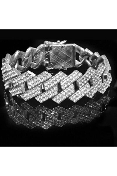 Elmas Dizayn 20 Mm En 56 Cm Uzun Kalın Chain,gurme,ıce Cuba, Sılver Kolye Ve 20 Mm Chain Bileklik Set