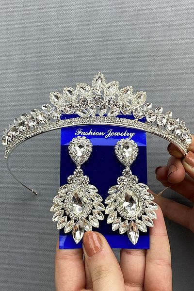Hobigram Set de cercei Leyn Model Bridal Tiara și Shuttle pentru cele mai frumoase mirese – Coroană, Crystal Stone, Model elegant – Coroană –