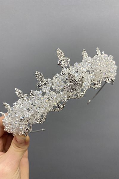Hobigram Coroana de mireasa din piatra de migdale cu margele de cristal pentru cei mai frumoși mirese – Coroana, cu piatra de cristal, model elegant – Coroana –
