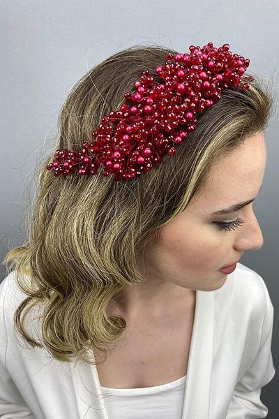 Hobigram Coroana de mireasa Henna Lisa Model Burgundy pentru cele mai frumoase mirese – Coroana, Piatra de cristal, Model elegant, Coroana de mireasa – T