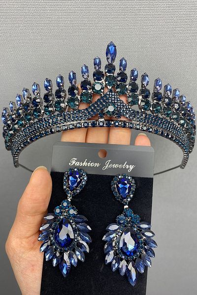 Hobigram Anteras Bridal Henna Crown and Earring Set for the Most Beautiful Brides – Crown, Crystal Stone, Stylish Model, Bridal Crown