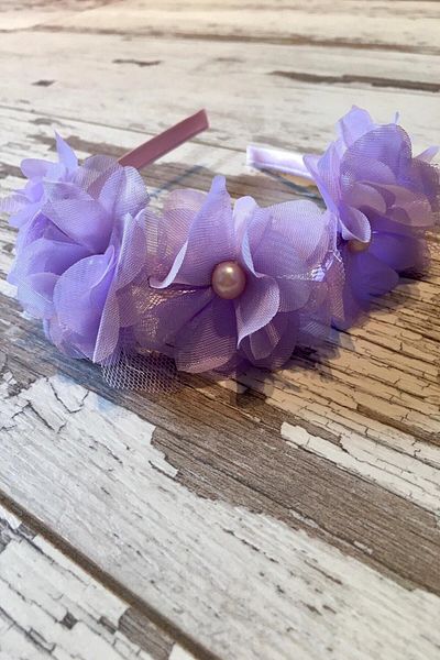 Hobigram Satin Girl's Crown with Lilac Chiffon Flowers for the Most Beautiful Brides – Crown, Crystal Stone, Stylish Model – Crown –