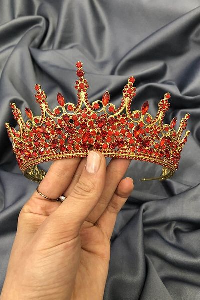 Hobigram Modelul de tendință Coroana roșie de mireasă și henna pentru cele mai frumoase mirese – Coroană, piatră de cristal, model elegant – Coroană – T