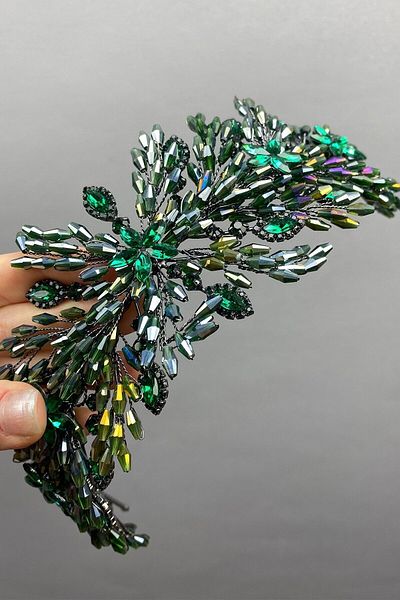 Hobigram Arden Beaded Bridal Crown Hairband Accessory for the Most Beautiful Brides – Crown, Crystal Stone, Stylish Model – t
