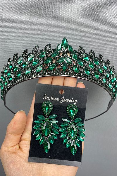 Hobigram Σετ στέμμα και σκουλαρίκια Mia Bridal Henna για τις πιο όμορφες νύφες – Κορώνα, Κρυστάλλινη Πέτρα, Κομψό Μοντέλο, Νυφικό Στέμμα – Ta
