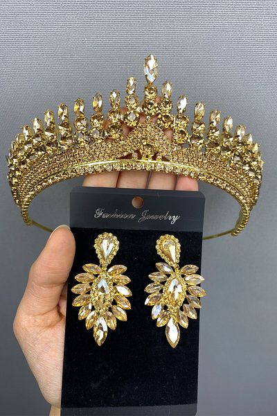 Hobigram Coroană și cercei Anteras Bridal Henna pentru cele mai frumoase mirese – Coroană, piatră de cristal, model elegant, coroană de mireasă – Ta