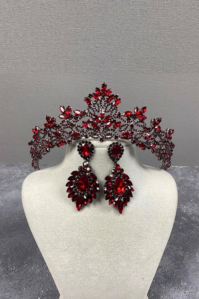 Hobigram Coroană de mireasă Melis Burgundy și cercei cu piatră pentru cele mai frumoase mirese – Coroană, piatră de cristal, model elegant