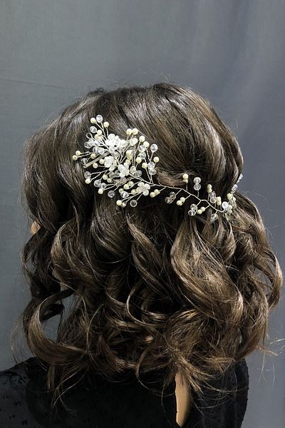 Hobigram Accesoriu de păr Helen alb cu cristal și perle pentru cele mai frumoase mirese – Coroană, piatră de cristal, model elegant – Ta